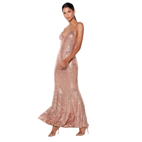 Lulus Dresses & Skirts - LULUs Esteem Rose Gold Sequin Backless Maxi Dress Sz S